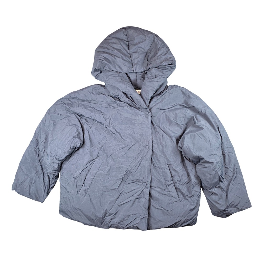 Free People Cozy Cloud Puffer Jacket Gray Womens Small Hooded Snap Front Lounge